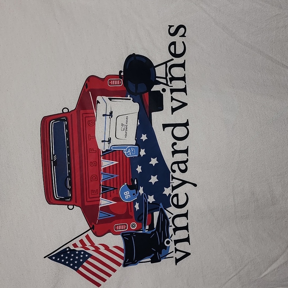 Vineyard Vines, Boys M, White Long Sleeve Red Pickup Truck Flag Tailgate BBQ